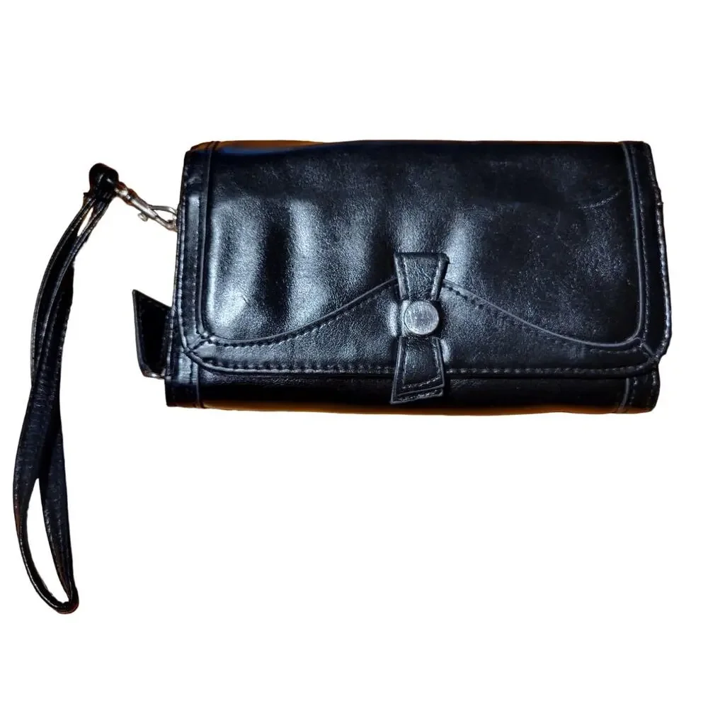 Hato Hasi Black Leather Wristlet Evening Bag Clutch 4x7